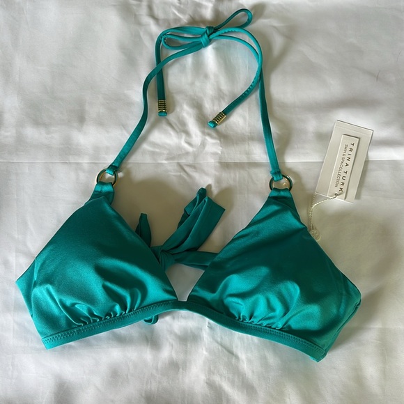 Trina Turk Monaco Ring Halter Swim Top in Ceramic Blue Turquoise NWT - Picture 4 of 12